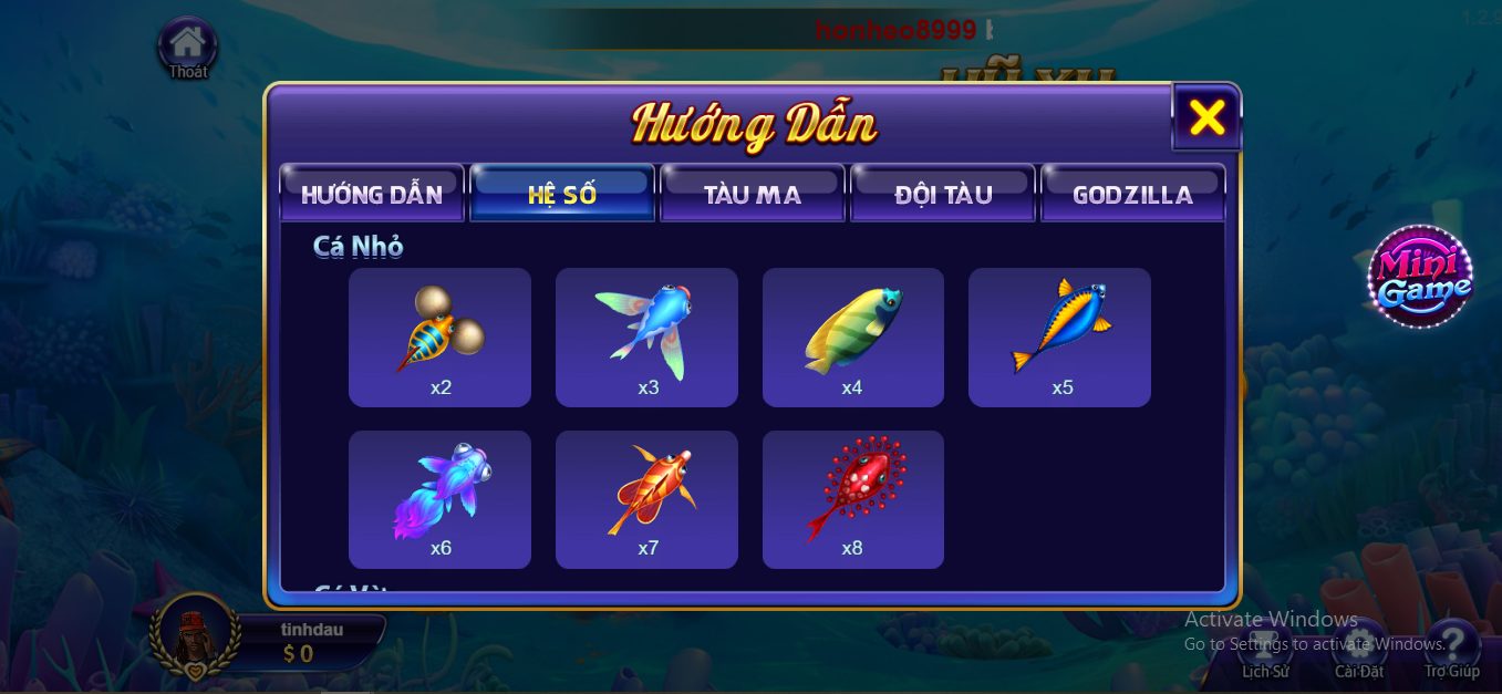 Những item có thể sử dụng trong bắn cá rồng
