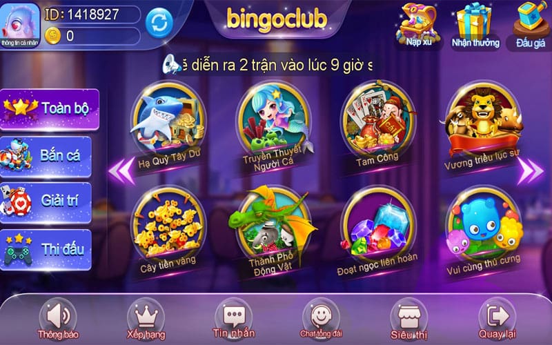 Hệ thống phòng chơi game trên Bắn Cá Bingo